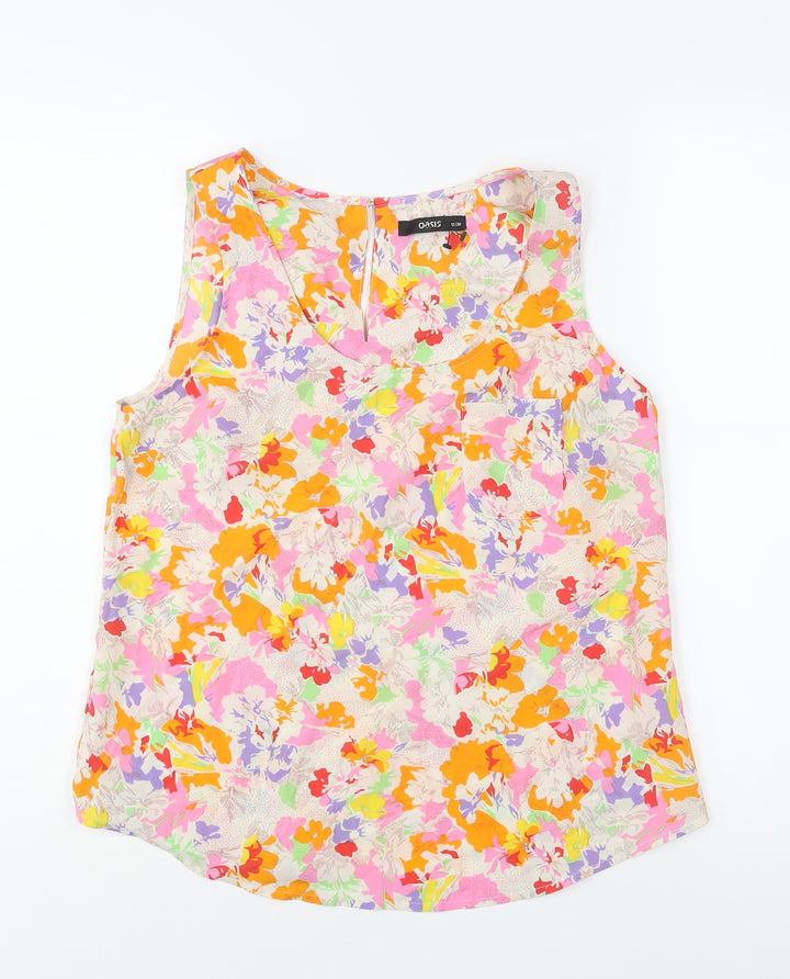Oasis Womens Multicoloured Floral Polyester Camisole Blouse Size 12 Scoop Neck