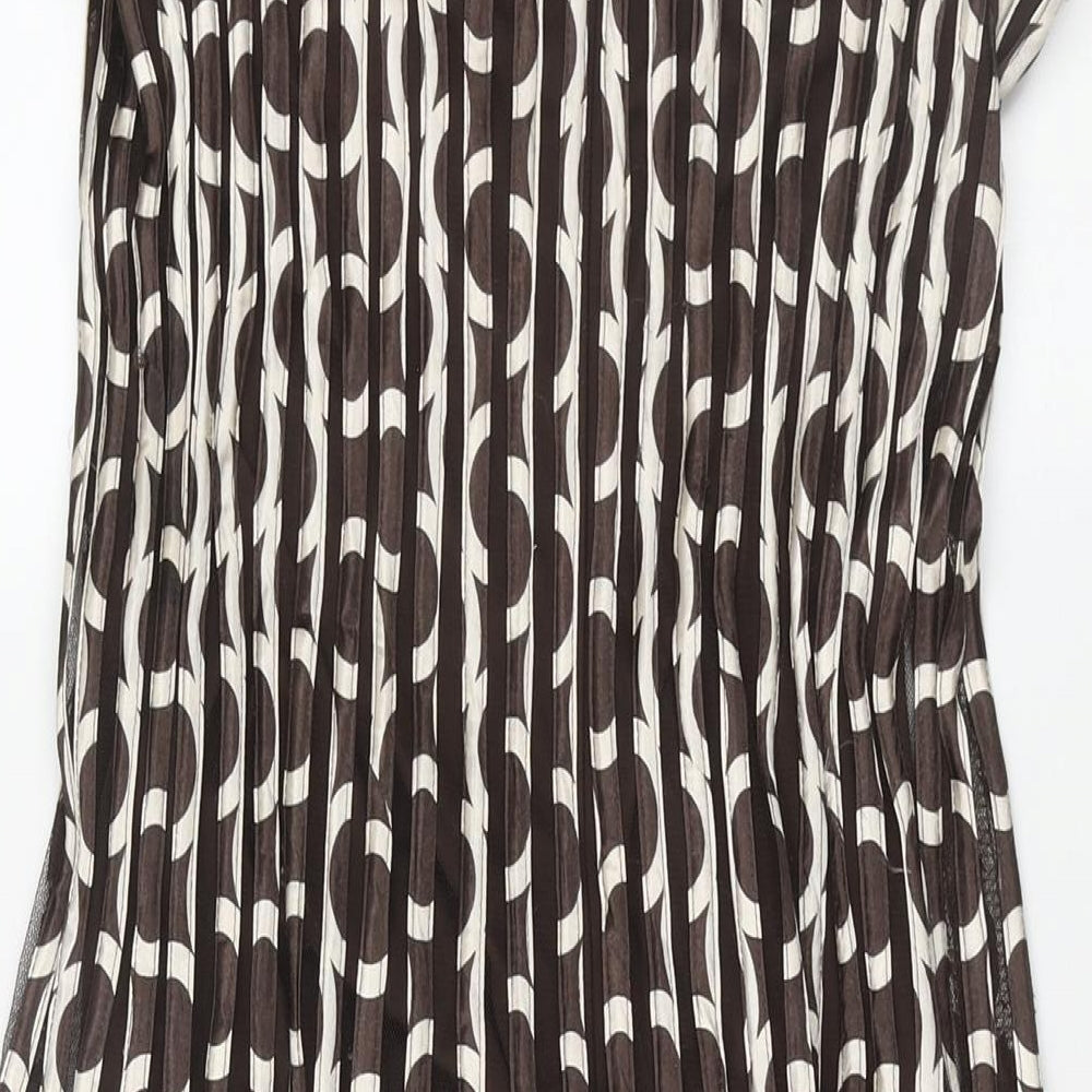 Phase Eight Womens Brown Geometric Polyester Fit & Flare Size 12 Scoop Neck Zip