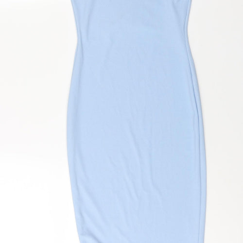 PRETTYLITTLETHING Womens Blue Polyester Bodycon Size 6 Square Neck Pullover