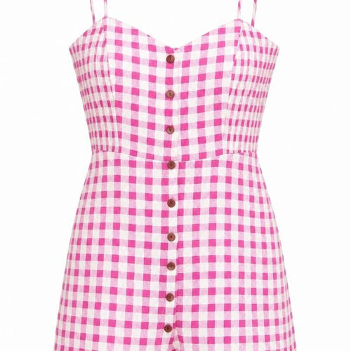 Zara Womens Purple Plaid Linen Playsuit One-Piece Size M Button - Pleated