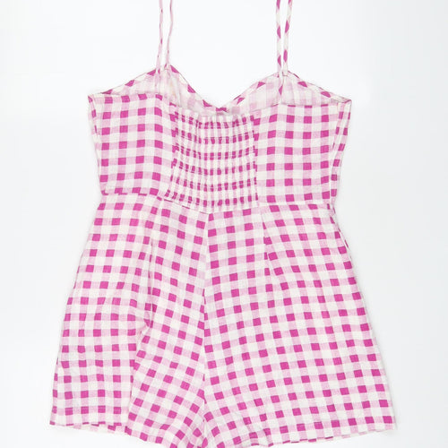 Zara Womens Purple Plaid Linen Playsuit One-Piece Size M Button - Pleated