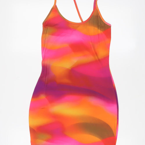 PRETTYLITTLETHING Womens Multicoloured Tie Dye Polyester Bodycon Size 8 Scoop Neck Pullover