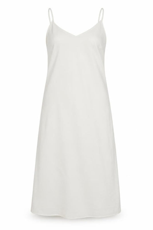 Front view of Marks & Spencer women’s white polyester tank dress, size UK 14, v-neck pullover