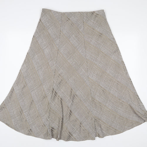 Marks and Spencer Womens Brown Striped Polyester A-Line Skirt Size 14