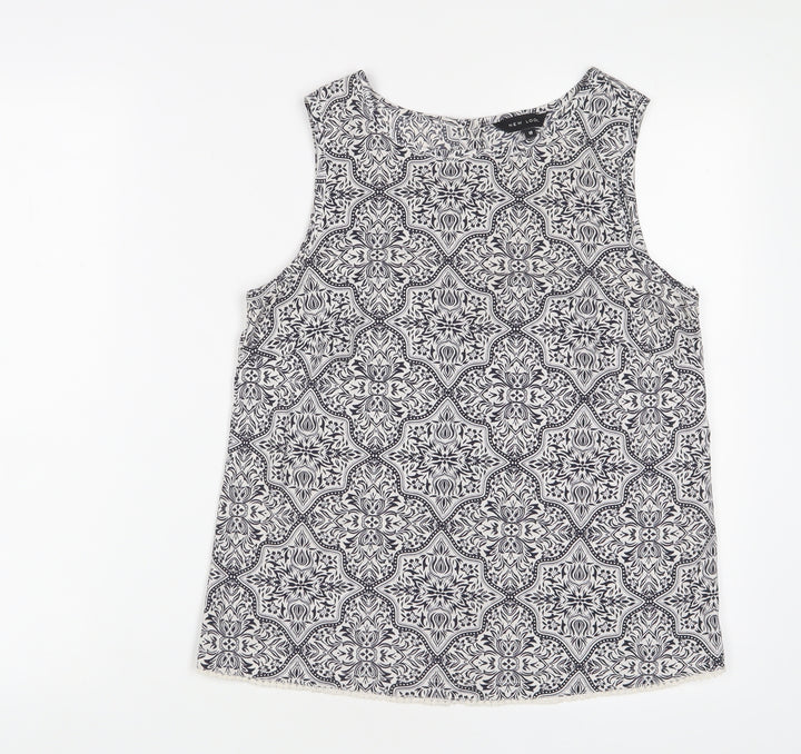 New Look Womens Blue Fair Isle Polyester Basic Tank Size 10 Boat Neck - Embroidered