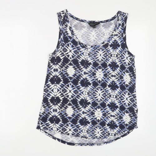 Dorothy Perkins Womens Blue Geometric Viscose Basic Tank Size 10 Scoop Neck