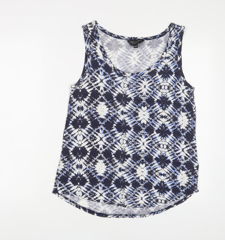 Dorothy Perkins Womens Blue Geometric Viscose Basic Tank Size 10 Scoop Neck