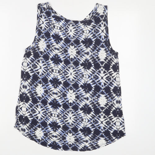 Dorothy Perkins Womens Blue Geometric Viscose Basic Tank Size 10 Scoop Neck
