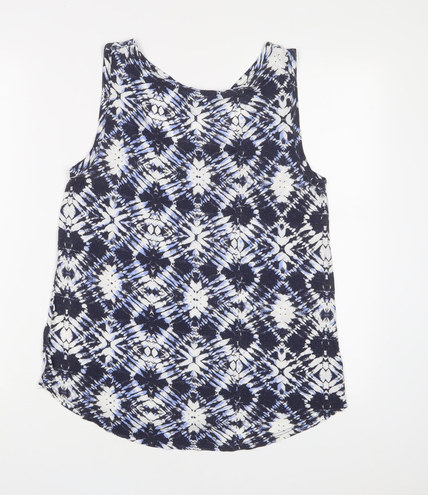 Dorothy Perkins Womens Blue Geometric Viscose Basic Tank Size 10 Scoop Neck