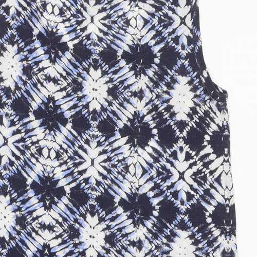 Dorothy Perkins Womens Blue Geometric Viscose Basic Tank Size 10 Scoop Neck