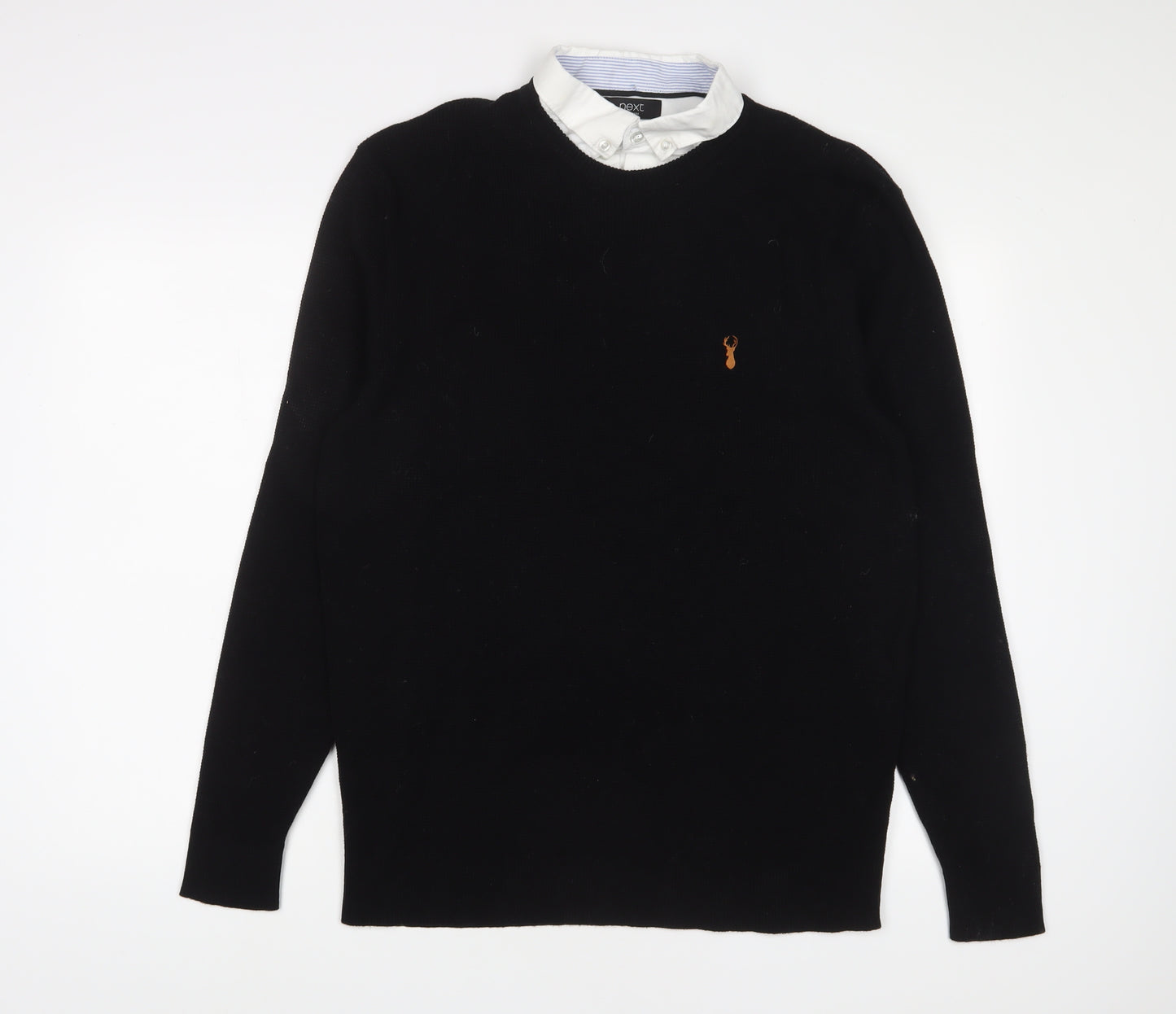 NEXT Mens Black Collared Cotton Pullover Jumper Size XL Long Sleeve
