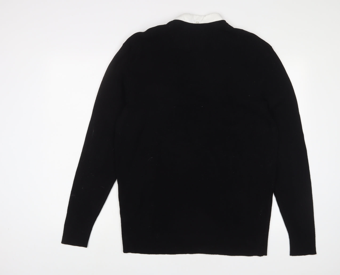NEXT Mens Black Collared Cotton Pullover Jumper Size XL Long Sleeve