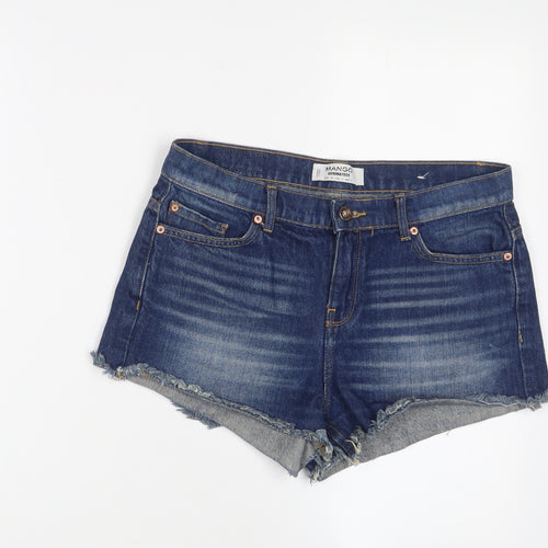 Mango Womens Blue Cotton Hot Pants Shorts Size 8 Regular Zip