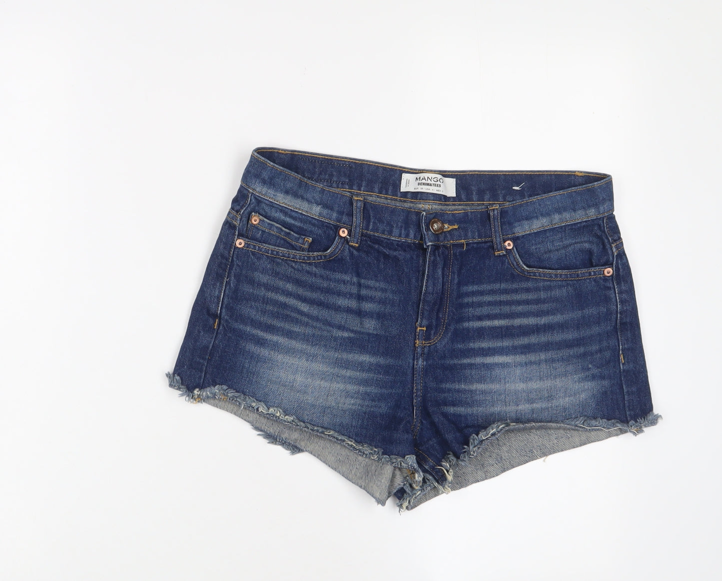 Mango Womens Blue Cotton Hot Pants Shorts Size 8 Regular Zip