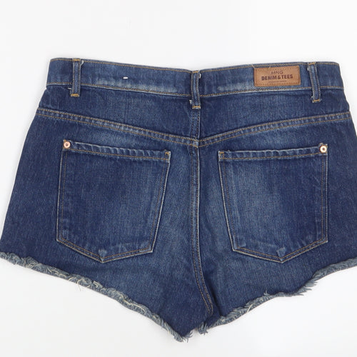 Mango Womens Blue Cotton Hot Pants Shorts Size 8 Regular Zip