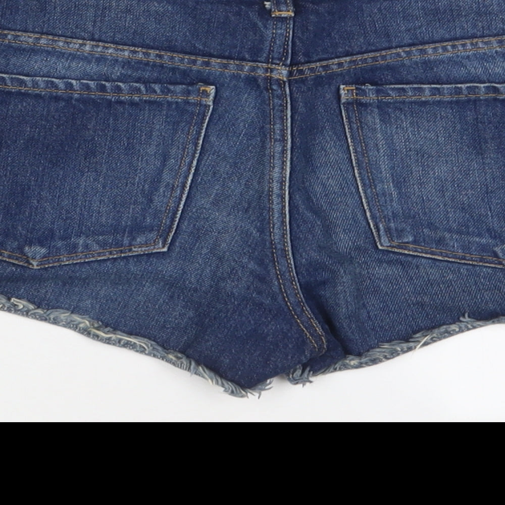 Mango Womens Blue Cotton Hot Pants Shorts Size 8 Regular Zip