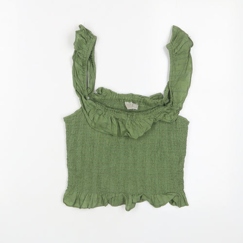 ASOS Womens Green Cotton Camisole Tank Size 12 Square Neck - Frill