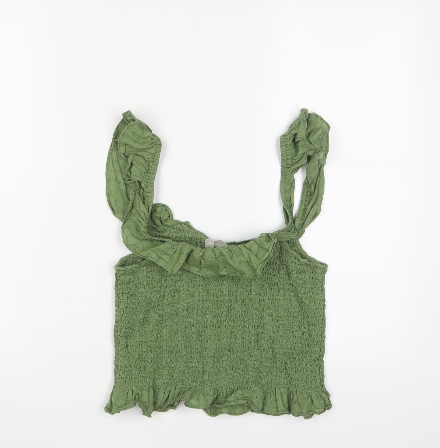 ASOS Womens Green Cotton Camisole Tank Size 12 Square Neck - Frill