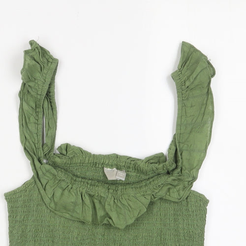 ASOS Womens Green Cotton Camisole Tank Size 12 Square Neck - Frill