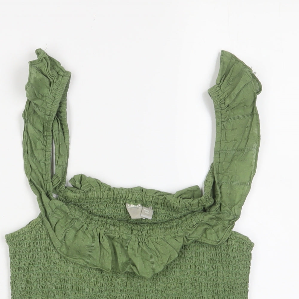 ASOS Womens Green Cotton Camisole Tank Size 12 Square Neck - Frill