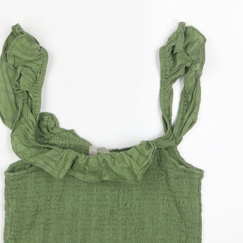 ASOS Womens Green Cotton Camisole Tank Size 12 Square Neck - Frill