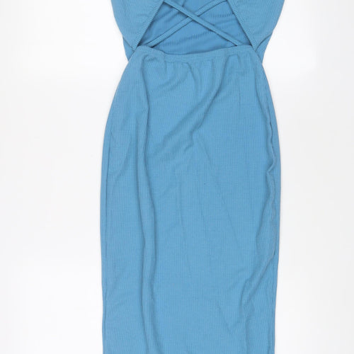 PRETTYLITTLETHING Womens Blue Polyester A-Line Size 8 Halter Pullover - Cut out