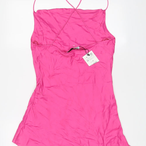 Zara Womens Pink Viscose A-Line Size M Square Neck Pullover