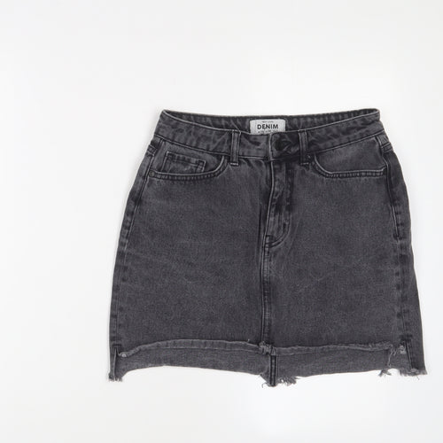 New Look Womens Grey Cotton A-Line Skirt Size 10 Zip