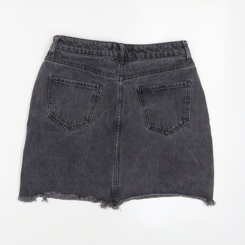 New Look Womens Grey Cotton A-Line Skirt Size 10 Zip