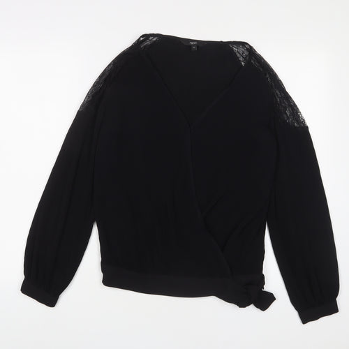 NEXT Womens Black Polyester Basic Blouse Size 10 V-Neck - Lace