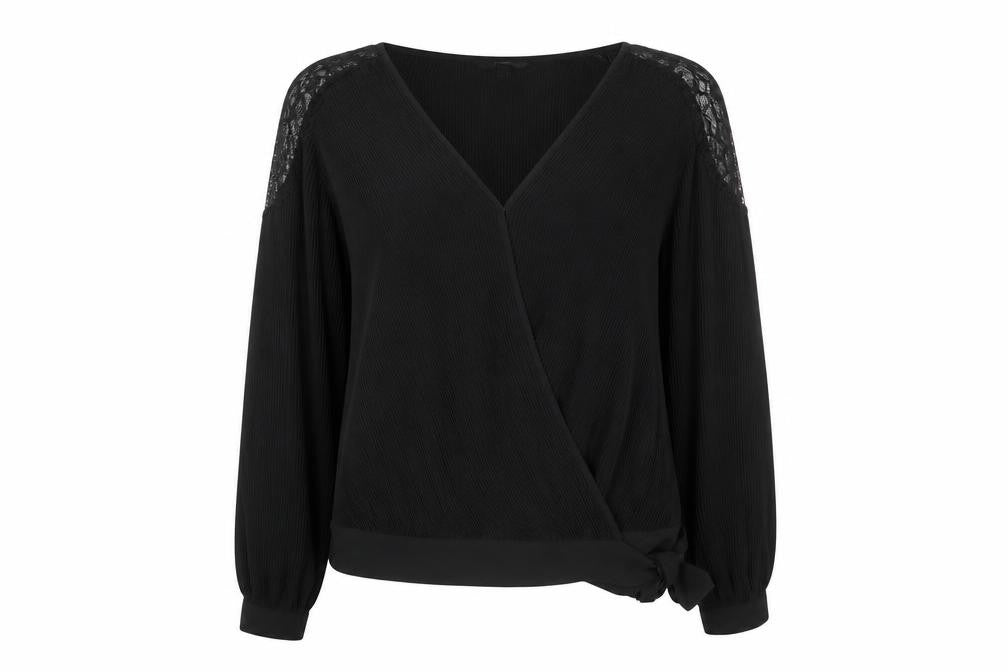 Next Womens Black Polyester Basic Blouse Size 10 V-Neck - Lace