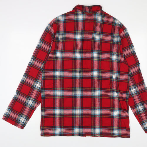Marks and Spencer Womens Red Plaid Cotton Babydoll Pyjama Top Size M Button - Oversized