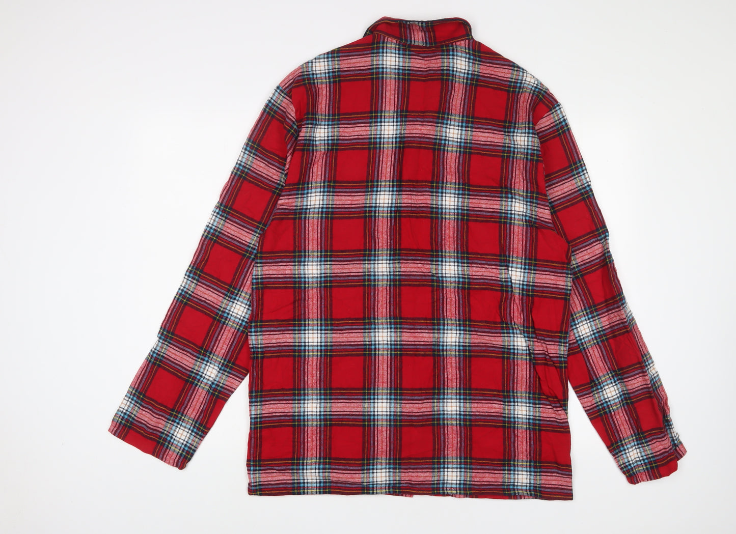 Marks and Spencer Womens Red Plaid Cotton Babydoll Pyjama Top Size M Button - Oversized