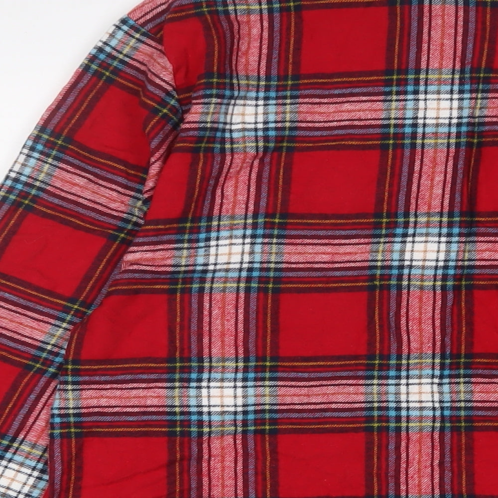 Marks and Spencer Womens Red Plaid Cotton Babydoll Pyjama Top Size M Button - Oversized