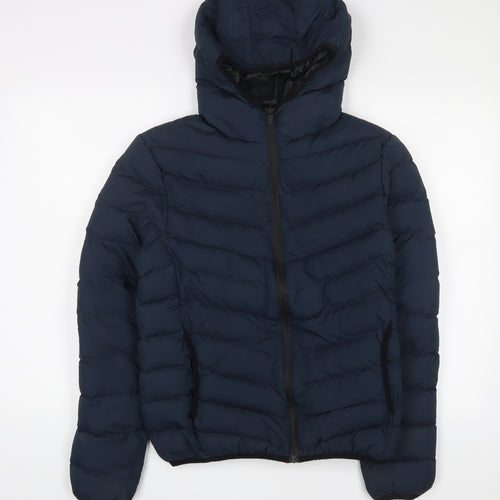 Brave Soul Mens Blue Quilted Coat Size XS Zip