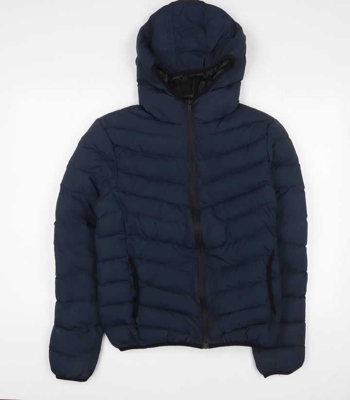 Brave Soul Mens Blue Quilted Coat Size XS Zip