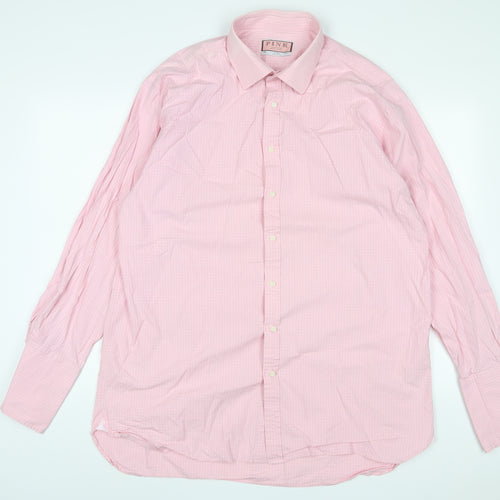 Thomas Pink Mens Pink Plaid Cotton Button-Up Size XL Collared Button