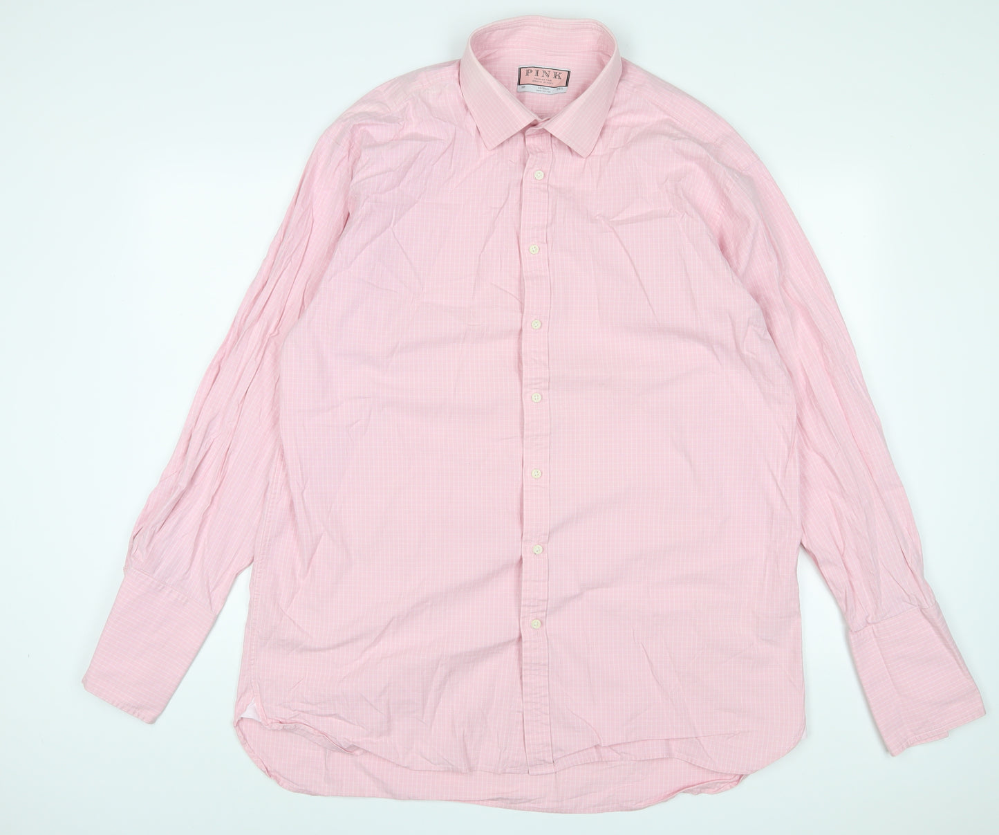 Thomas Pink Mens Pink Plaid Cotton Button-Up Size XL Collared Button