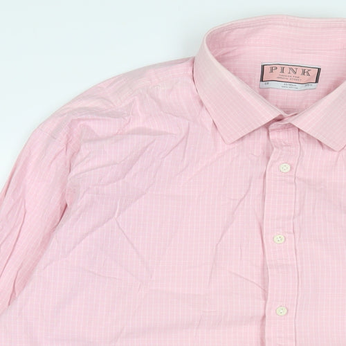 Thomas Pink Mens Pink Plaid Cotton Button-Up Size XL Collared Button
