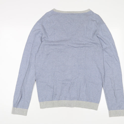 Gap Mens Blue V-Neck Striped Cotton Cardigan Jumper Size L Long Sleeve