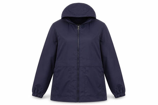 Front view of Boohoo women’s blue jacket, size UK 8, zip