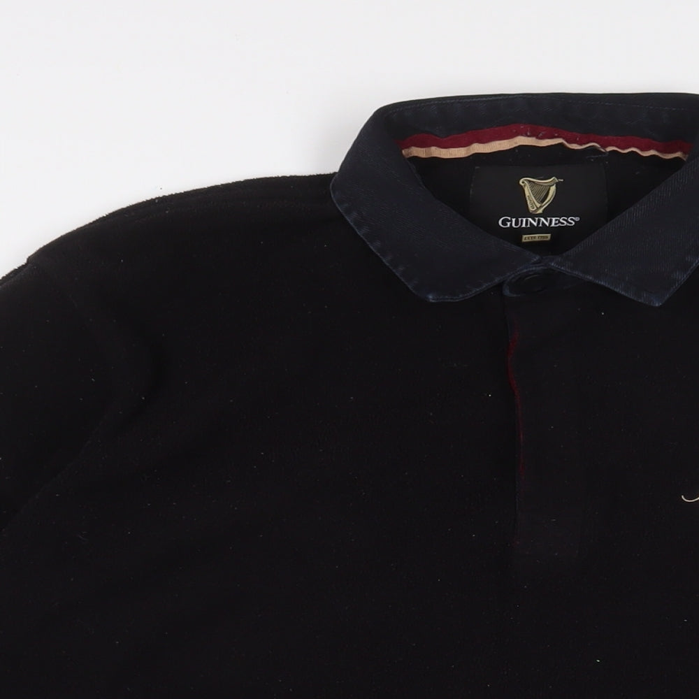 Guinness Mens Black Polyester Polo Size XL Collared Button - Logo, Embroidered