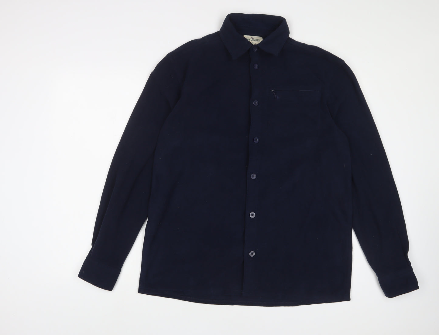 Fife Country Mens Blue Polyester Button-Up Size L Collared Button