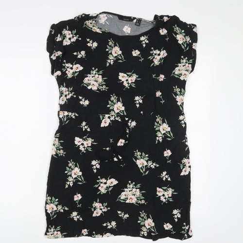 VERO MODA Womens Black Floral Viscose A-Line Size L Crew Neck Pullover - Drawstring