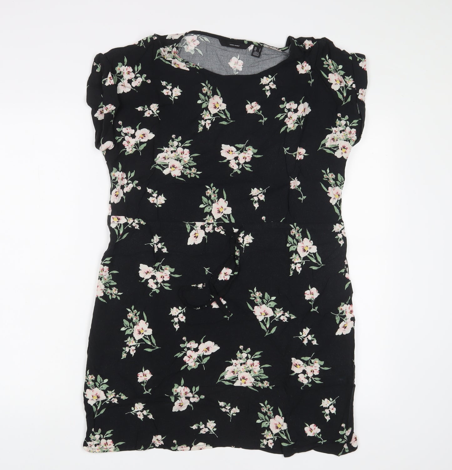 VERO MODA Womens Black Floral Viscose A-Line Size L Crew Neck Pullover - Drawstring