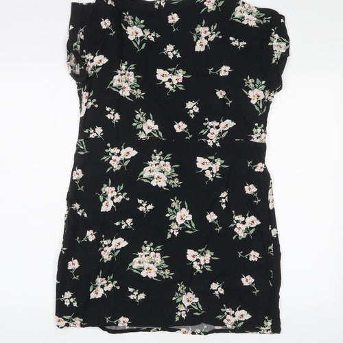 VERO MODA Womens Black Floral Viscose A-Line Size L Crew Neck Pullover - Drawstring