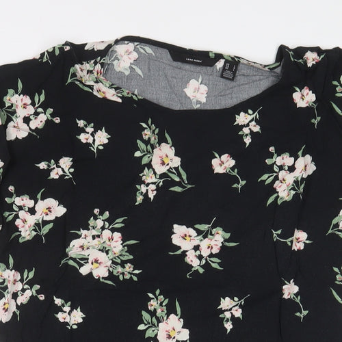 VERO MODA Womens Black Floral Viscose A-Line Size L Crew Neck Pullover - Drawstring