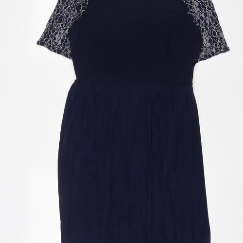 ASOS Womens Blue Polyester A-Line Size 10 Crew Neck Button - Lace, Pleated