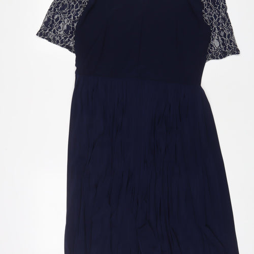 ASOS Womens Blue Polyester A-Line Size 10 Crew Neck Button - Lace, Pleated