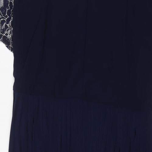 ASOS Womens Blue Polyester A-Line Size 10 Crew Neck Button - Lace, Pleated